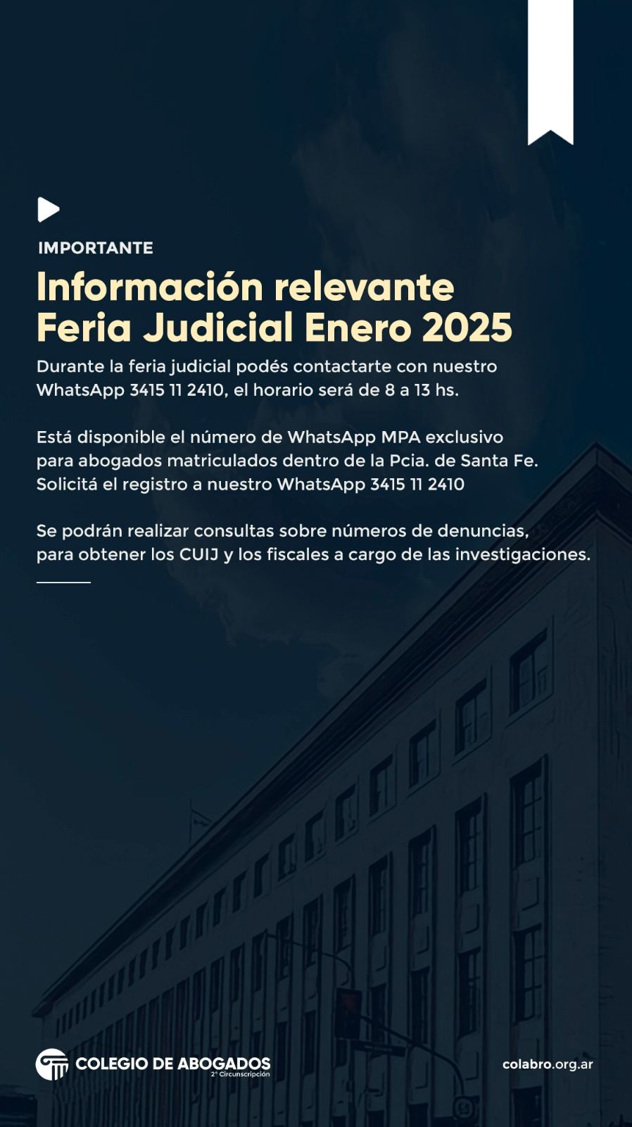 INFORMACION RELEVANTE FERIA JUDICIAL ENERO 2025